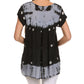 Sakkas Short Sleeve Tie Dye Gingham Peasant Top with Sequin Embroidery
