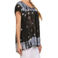 Sakkas Short Sleeve Tie Dye Gingham Peasant Top with Sequin Embroidery