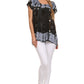 Sakkas Short Sleeve Tie Dye Gingham Peasant Top with Sequin Embroidery