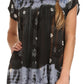 Sakkas Short Sleeve Tie Dye Gingham Peasant Top with Sequin Embroidery