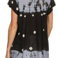 Sakkas Short Sleeve Tie Dye Gingham Peasant Top with Sequin Embroidery