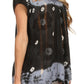 Sakkas Short Sleeve Tie Dye Gingham Peasant Top with Sequin Embroidery
