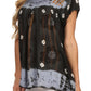 Sakkas Short Sleeve Tie Dye Gingham Peasant Top with Sequin Embroidery