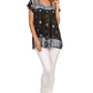 Sakkas Short Sleeve Tie Dye Gingham Peasant Top with Sequin Embroidery