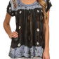 Sakkas Short Sleeve Tie Dye Gingham Peasant Top with Sequin Embroidery