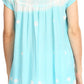 Sakkas Short Sleeve Tie Dye Gingham Peasant Top with Sequin Embroidery