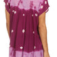 Sakkas Short Sleeve Tie Dye Gingham Peasant Top with Sequin Embroidery