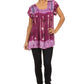 Sakkas Short Sleeve Tie Dye Gingham Peasant Top with Sequin Embroidery