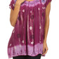 Sakkas Short Sleeve Tie Dye Gingham Peasant Top with Sequin Embroidery