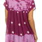 Sakkas Short Sleeve Tie Dye Gingham Peasant Top with Sequin Embroidery