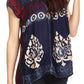 Sakkas Nefeli Short Sleeve Petite Slim Top Blouse with Embroidery and Print