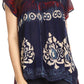 Sakkas Nefeli Short Sleeve Petite Slim Top Blouse with Embroidery and Print