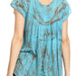 Sakkas Nefeli Short Sleeve Petite Slim Top Blouse with Embroidery and Print