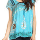Sakkas Nefeli Short Sleeve Petite Slim Top Blouse with Embroidery and Print