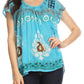 Sakkas Nefeli Short Sleeve Petite Slim Top Blouse with Embroidery and Print