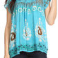 Sakkas Nefeli Short Sleeve Petite Slim Top Blouse with Embroidery and Print