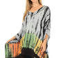 Sakkas Eliana Wide Long Tall Embroidered Tie Dye Ombre Batik Poncho Top Blouse