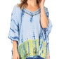 Sakkas Eliana Wide Long Tall Embroidered Tie Dye Ombre Batik Poncho Top Blouse