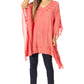 Sakkas Wren Lightweight Circle Poncho Top Blouse With Detailed Embroidery