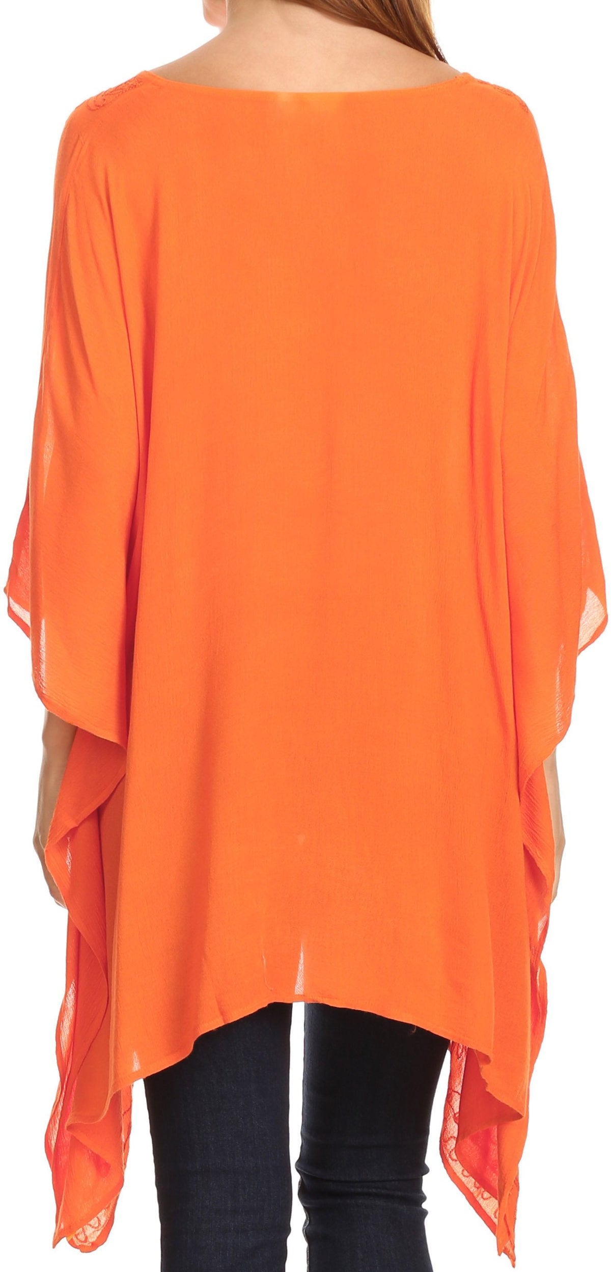 Sakkas Wren Lightweight Circle Poncho Top Blouse With Detailed Embroidery