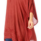 Sakkas Wren Lightweight Circle Poncho Top Blouse With Detailed Embroidery
