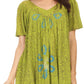 Sakkas Talulla Long V Neck Batik Floral Leaf Embroidered Printed Blouse Shirt Top
