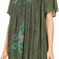Sakkas Talulla Long V Neck Batik Floral Leaf Embroidered Printed Blouse Shirt Top