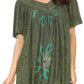 Sakkas Talulla Long V Neck Batik Floral Leaf Embroidered Printed Blouse Shirt Top