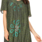 Sakkas Talulla Long V Neck Batik Floral Leaf Embroidered Printed Blouse Shirt Top