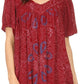 Sakkas Talulla Long V Neck Batik Floral Leaf Embroidered Printed Blouse Shirt Top