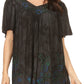 Sakkas Kyla Relaxed Fit Floral Sequin Embroidered V-neck Cap Sleeve Blouse / Top