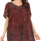 Sakkas Kyla Relaxed Fit Floral Sequin Embroidered V-neck Cap Sleeve Blouse / Top