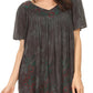 Sakkas Kyla Relaxed Fit Floral Sequin Embroidered V-neck Cap Sleeve Blouse / Top