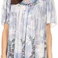 Sakkas Kyla Relaxed Fit Floral Sequin Embroidered V-neck Cap Sleeve Blouse / Top