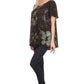 Sakkas Poppy Floral Hand Dyed Dye Pattern Top Blouse With Beaded Sequin V Neck
