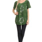 Sakkas Poppy Floral Hand Dyed Dye Pattern Top Blouse With Beaded Sequin V Neck