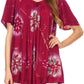 Sakkas Poppy Floral Hand Dyed Dye Pattern Top Blouse With Beaded Sequin V Neck