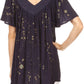 Sakkas Poppy Floral Hand Dyed Dye Pattern Top Blouse With Beaded Sequin V Neck