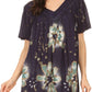 Sakkas Poppy Floral Hand Dyed Dye Pattern Top Blouse With Beaded Sequin V Neck