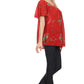 Sakkas Poppy Floral Hand Dyed Dye Pattern Top Blouse With Beaded Sequin V Neck