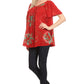 Sakkas Poppy Floral Hand Dyed Dye Pattern Top Blouse With Beaded Sequin V Neck