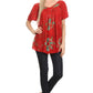 Sakkas Poppy Floral Hand Dyed Dye Pattern Top Blouse With Beaded Sequin V Neck