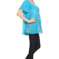 Sakkas Poppy Floral Hand Dyed Dye Pattern Top Blouse With Beaded Sequin V Neck