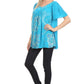 Sakkas Poppy Floral Hand Dyed Dye Pattern Top Blouse With Beaded Sequin V Neck