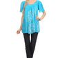 Sakkas Poppy Floral Hand Dyed Dye Pattern Top Blouse With Beaded Sequin V Neck