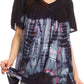 Sakkas Nia Tie Dye Sequin Embroidered V-Neck Cap Sleeve Blouse / Top