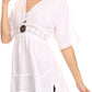 Sakkas Malea Crinkle Crochet Embroidered Long Tall Semi Opaque Blouse Shirt Top