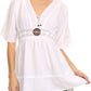 Sakkas Malea Crinkle Crochet Embroidered Long Tall Semi Opaque Blouse Shirt Top