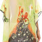 Sakkas Fediliah Sheer Long Wide Fringe Bead Floral Printed Poncho Blouse Top