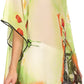 Sakkas Fediliah Sheer Long Wide Fringe Bead Floral Printed Poncho Blouse Top